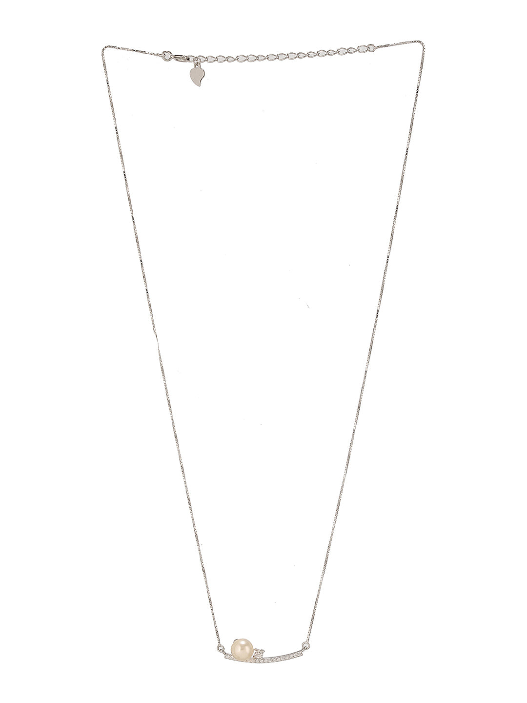 925 Sterling Silver Rhodium Plated Silver Bar Pearl Pendant Necklace & Chain