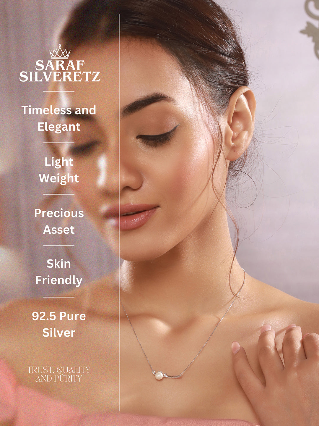 925 Sterling Silver Rhodium Plated Silver Bar Pearl Pendant Necklace & Chain