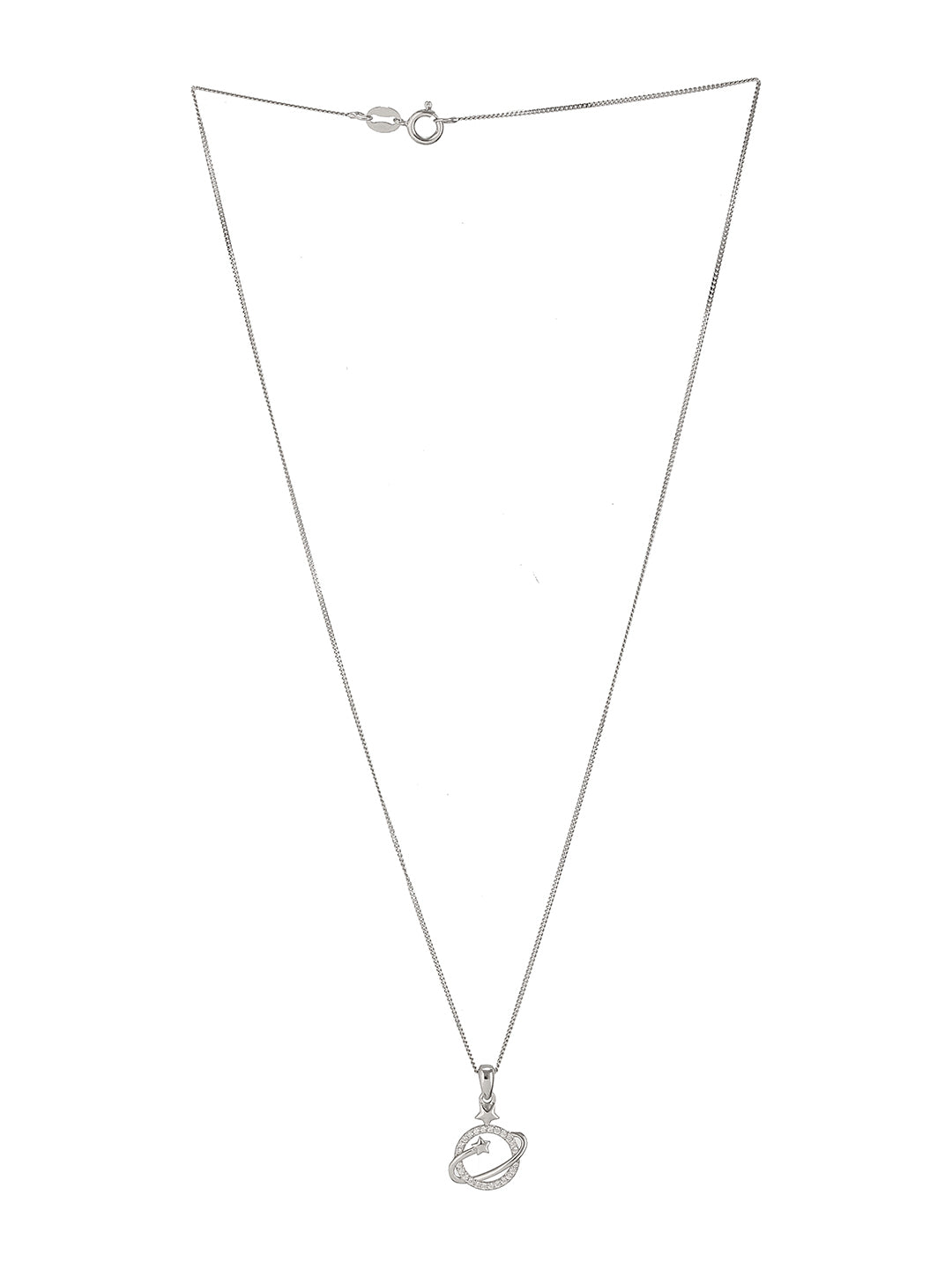 925 Sterling Silver CZ Studded Delicate Orbital Star Pendant necklace & Chain