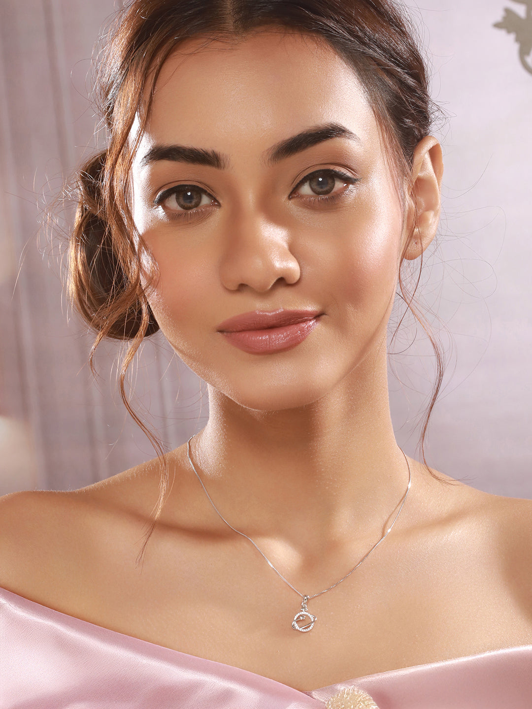 925 Sterling Silver CZ Studded Delicate Orbital Star Pendant necklace & Chain