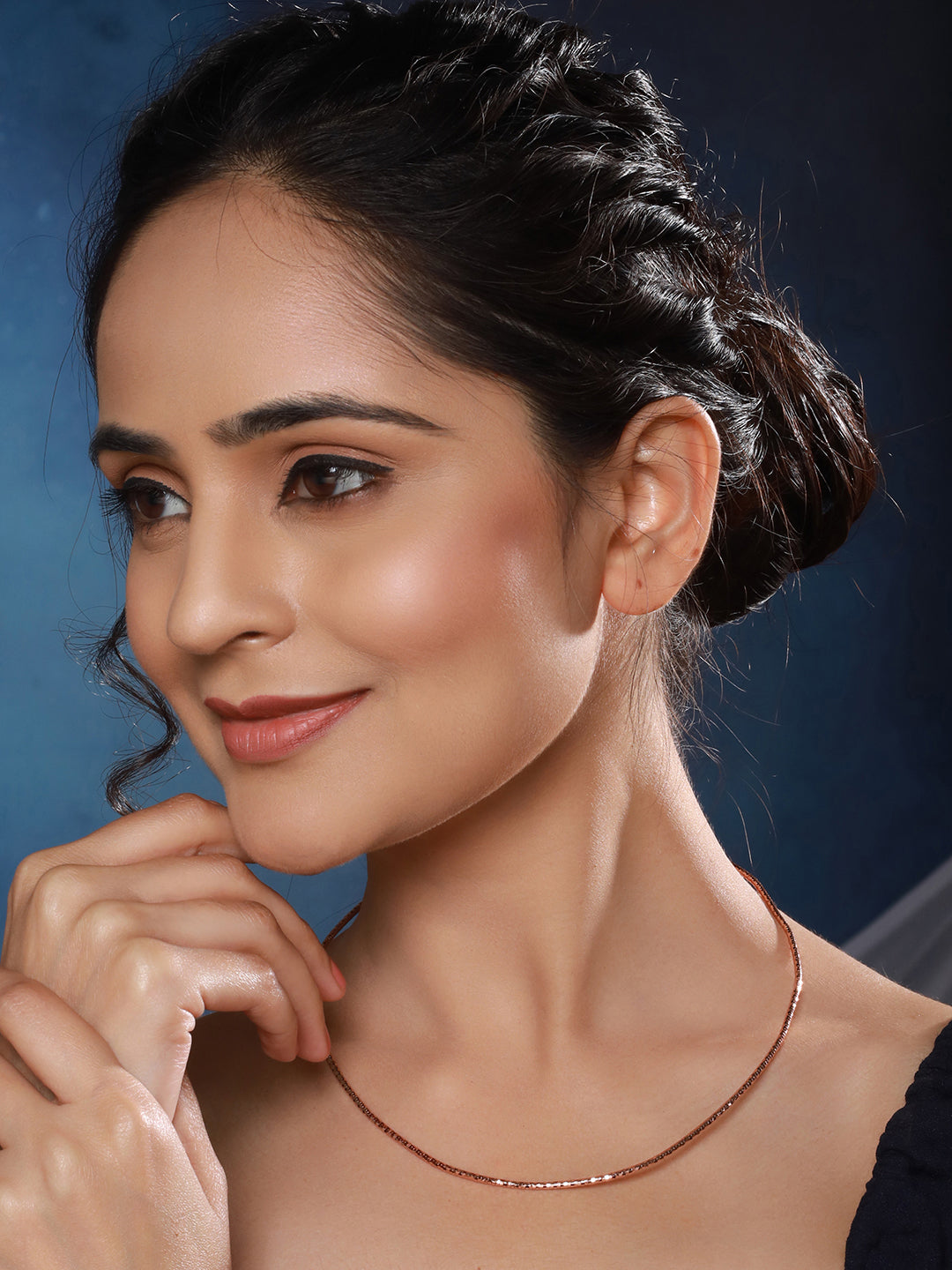 Anti-Tarnish Rose Gold Plated Minimal Snake Collar Chain &  Necklace