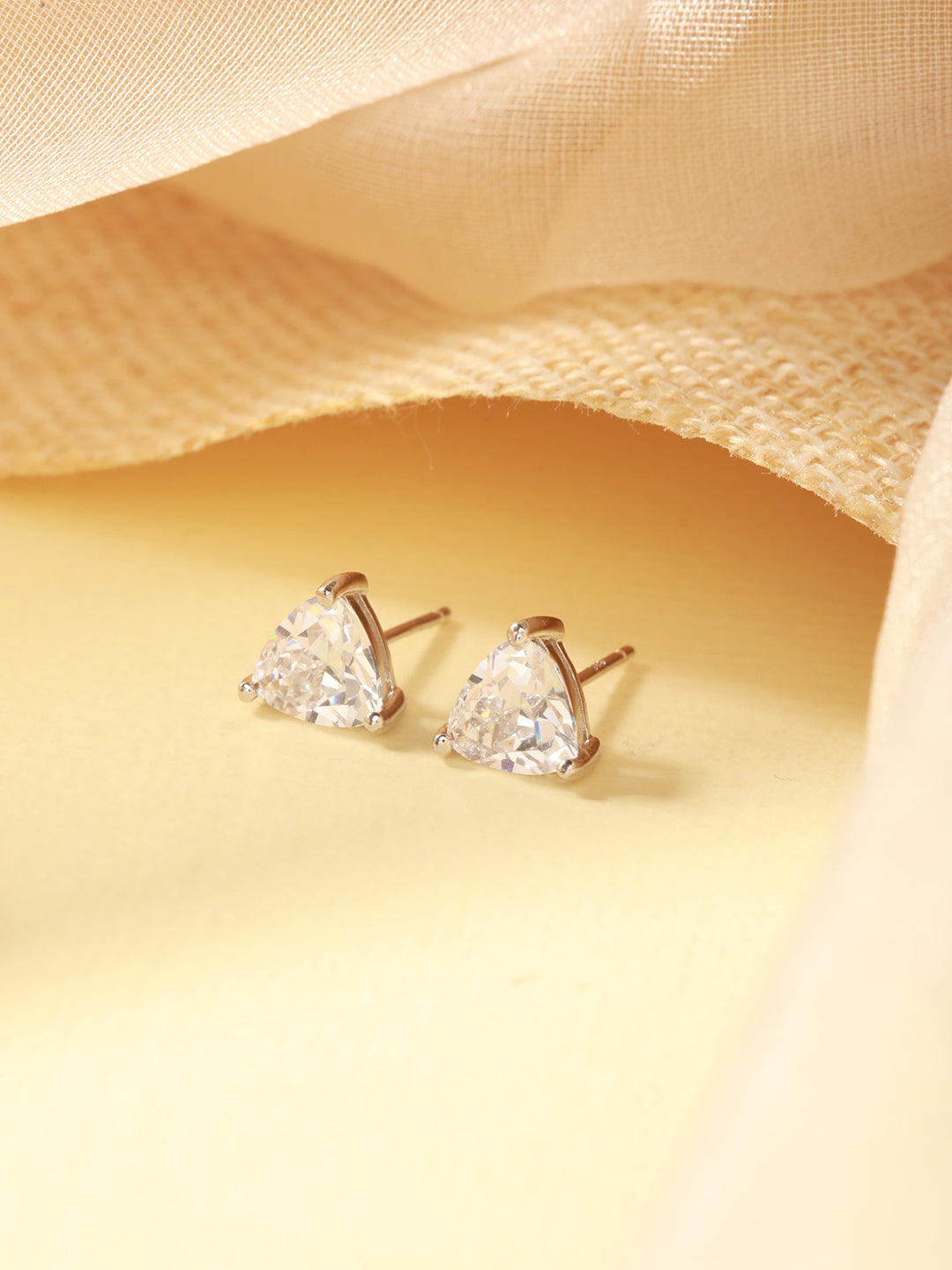 925 Sterling Silver Cubic Zircon Studded Geometric Minimal Solitaire Studds Earrings