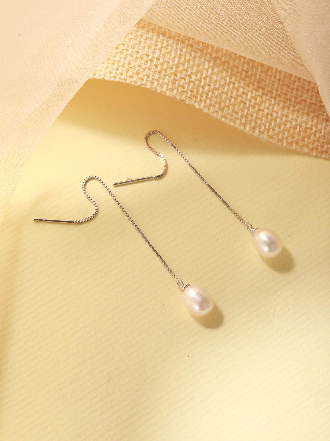 925 Sterling Silver Zircon Studded Freshwater Pearls Sui Dhaga  Threader Dangle Earrings