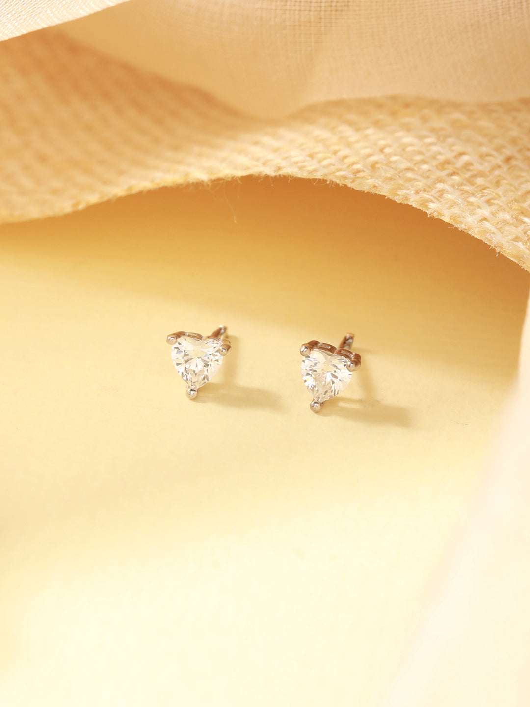 925 Sterling Silver 4 mm Stones  Zircon Studded Solitaire Heart Studds Minimal Earrings