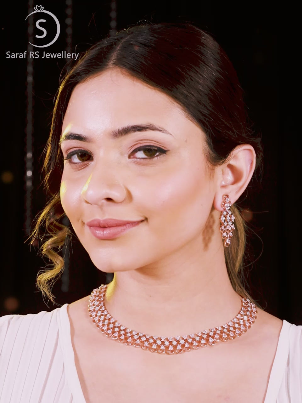 Rose Gold Plated AD Necklace & Earrings