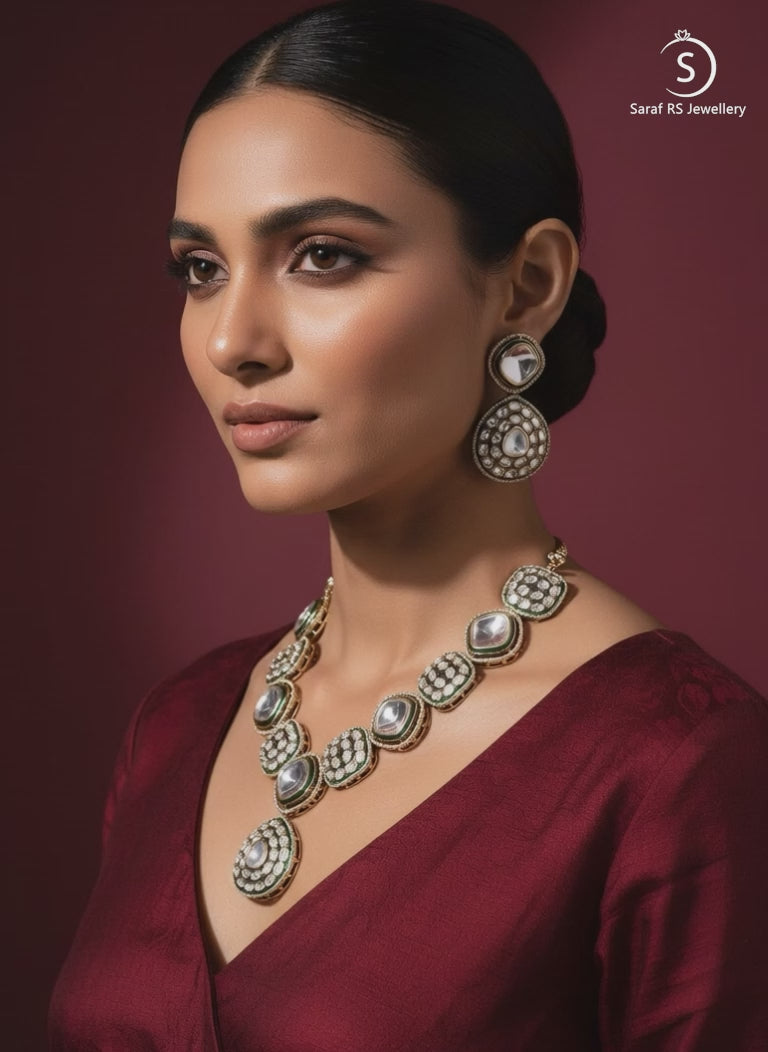 Gold Antique Kundan Jadau Uncut Polki  Statement Jewellery Set