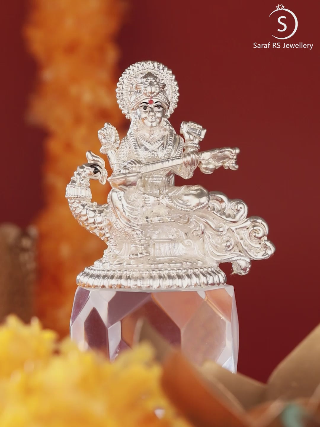999 Pure Silver Divine Intricate  Maa Swaraswati  Veena Vadini Puja Silver Idol