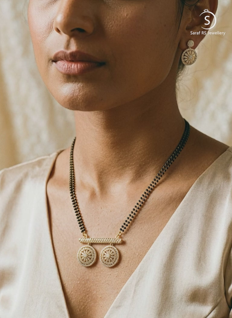 Gold Toned AD Zircon Studded Elegant Handcrafted Mangalsutra Jewellery Set