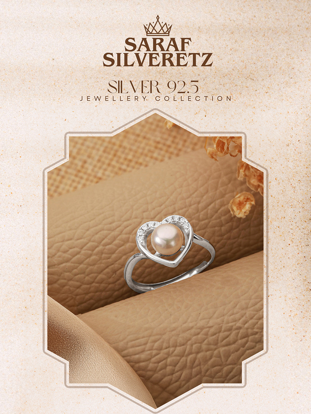 925 Silver Round Faux Pearl AD Studded Heart Shaped Proposal Finger Ring