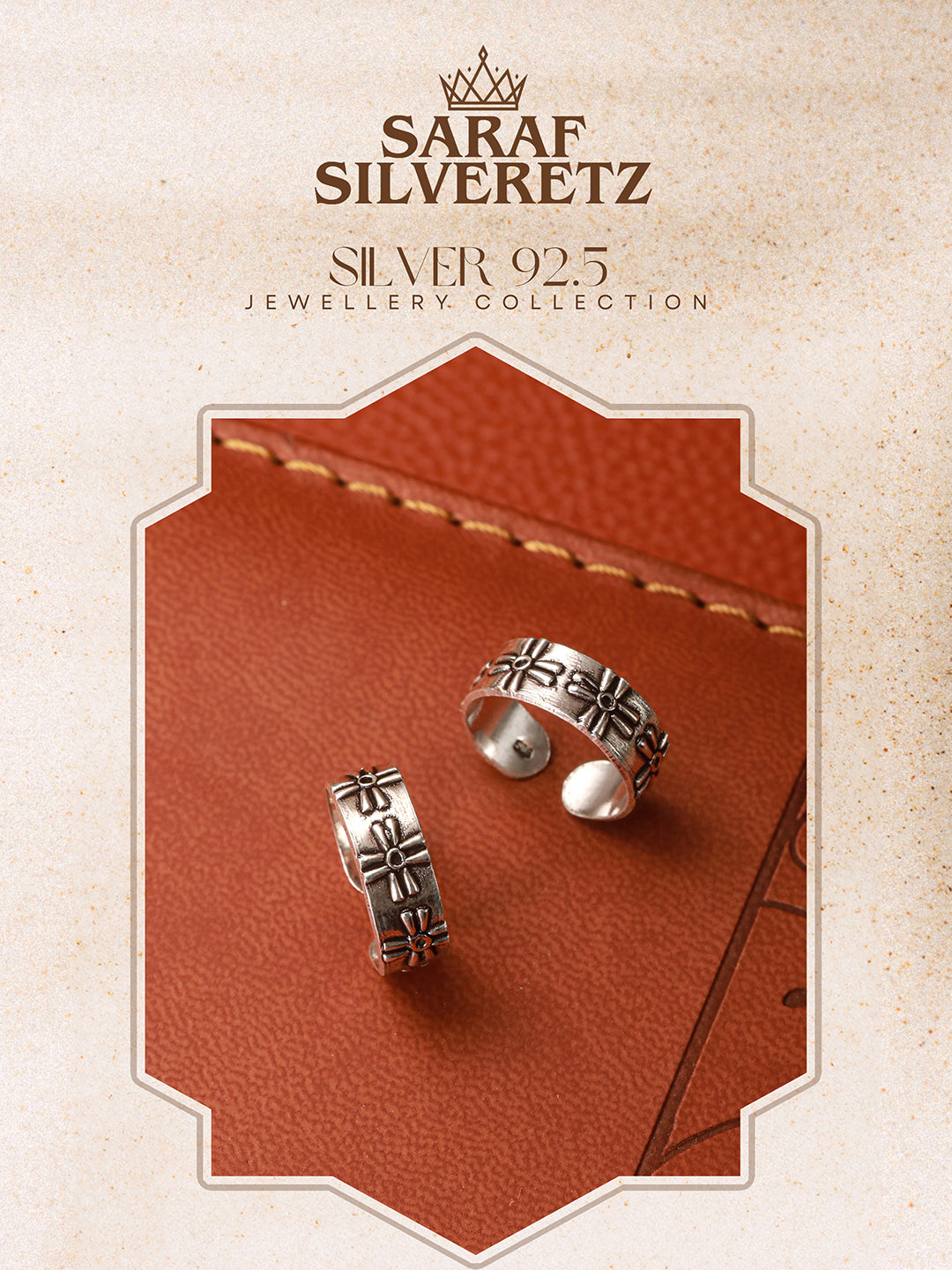 925 Sterling Silver Oxidised  Embossed  Leafy Toe Ring