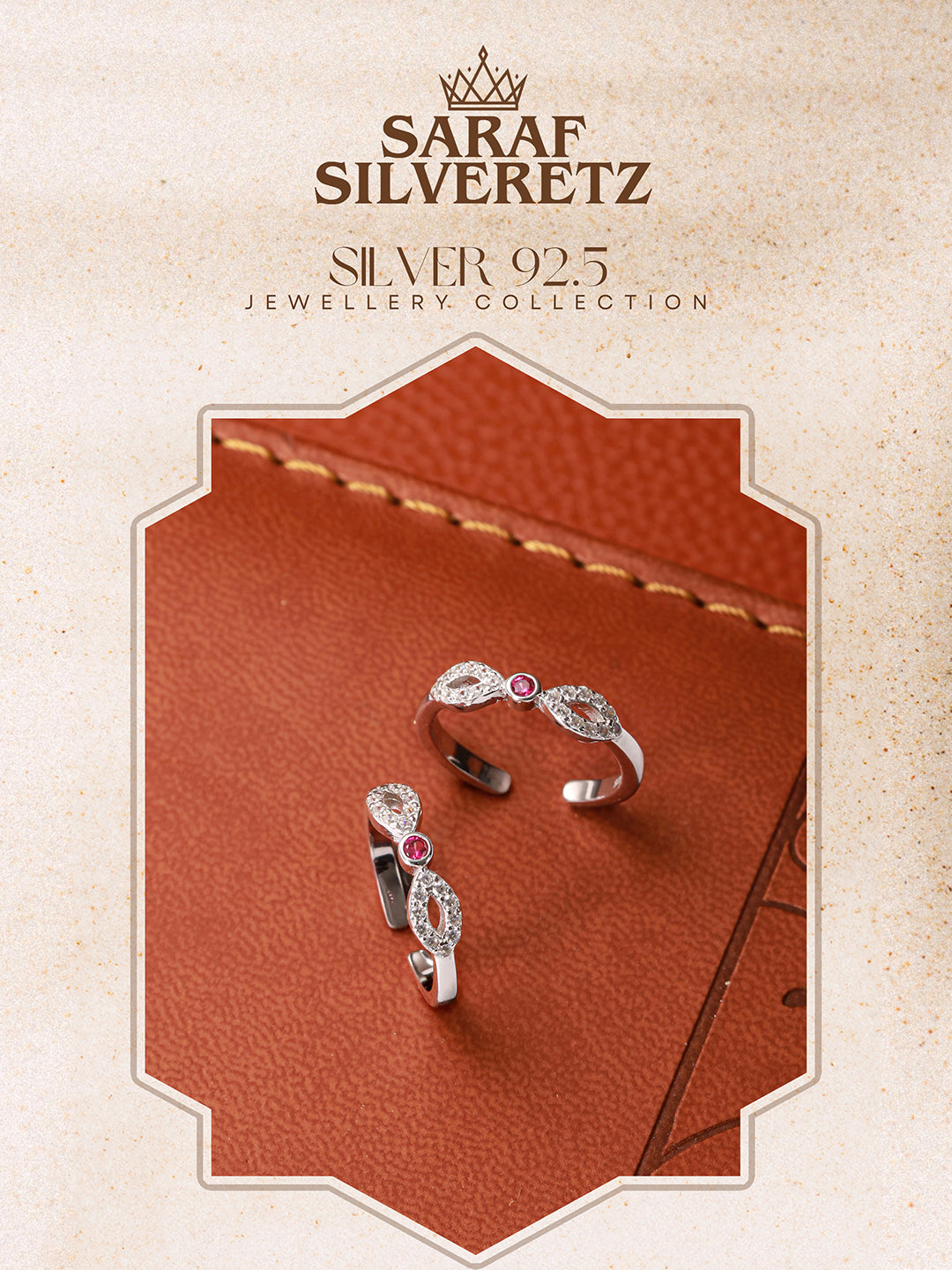 925 Sterling Silver Red AD Studded Bow Shaped Minimal Toe Rings