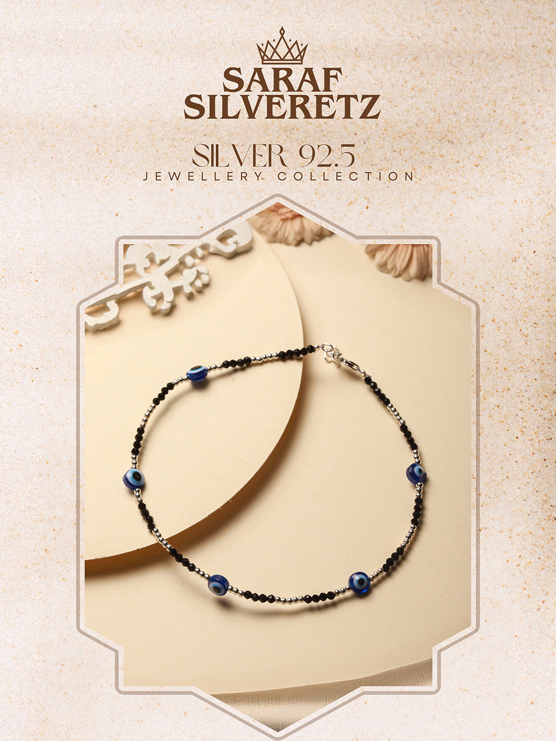 925 Sterling Silver Evil Eye Black Beads Minimal Dailywear Anklet