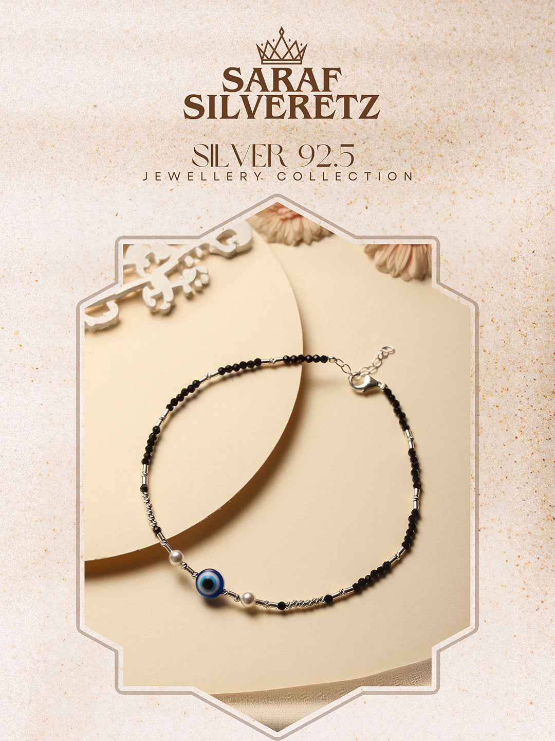 925 Sterling Silver Black Beads Beaded Delicate Minimal Charm Anklet