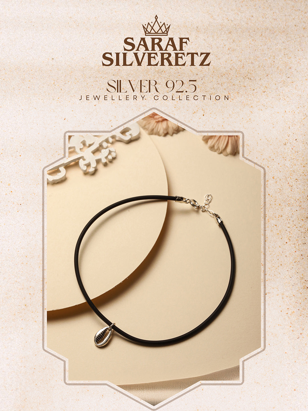 925 Sterling SilverRhodium Silver Seashell Black Thread  Minimal Anklet