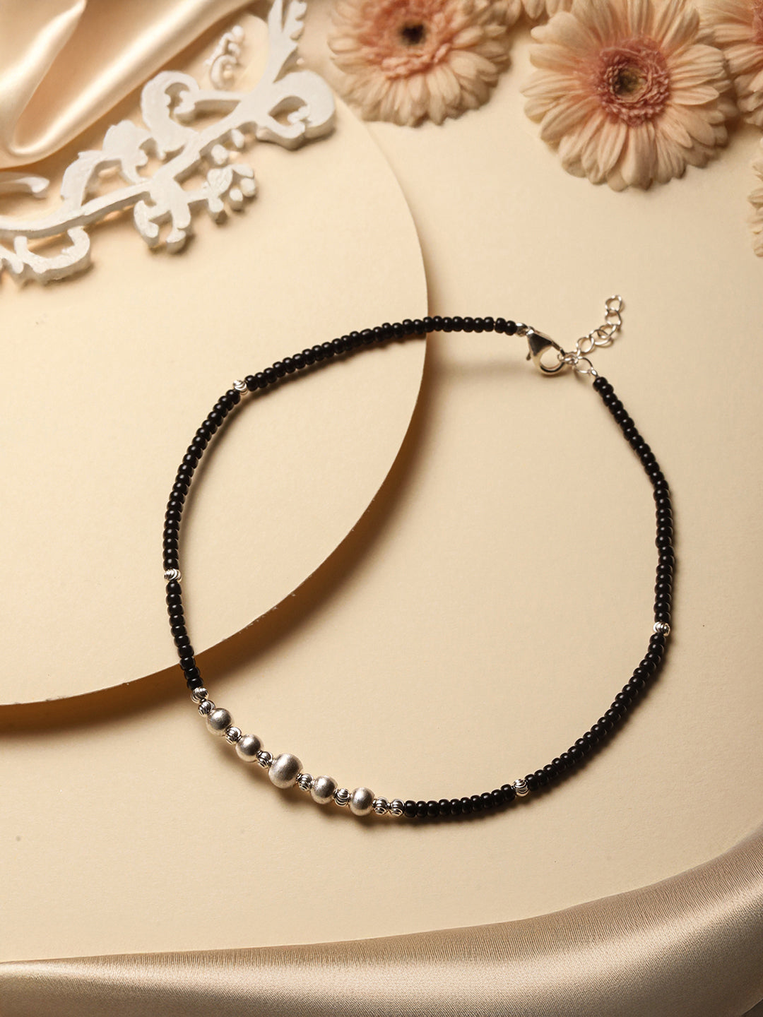 925 Sterling Silver Black Beads Balls  Charms Nazar  Payal Anklet