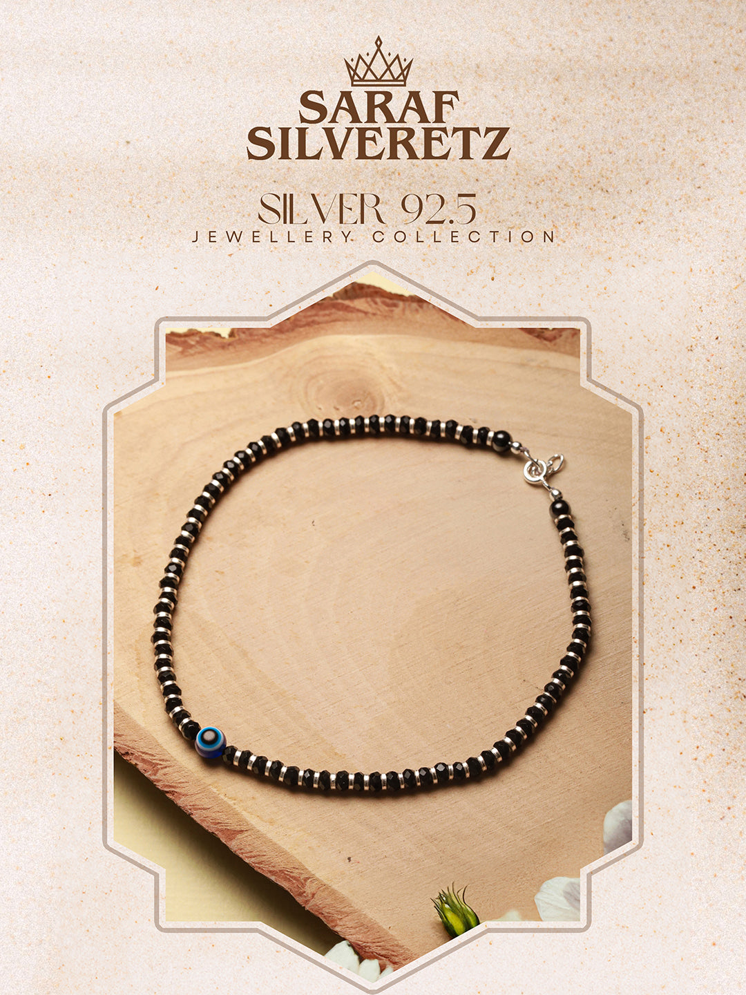 925 Sterling Silver Black Beads Dailywear Minimal Anklet