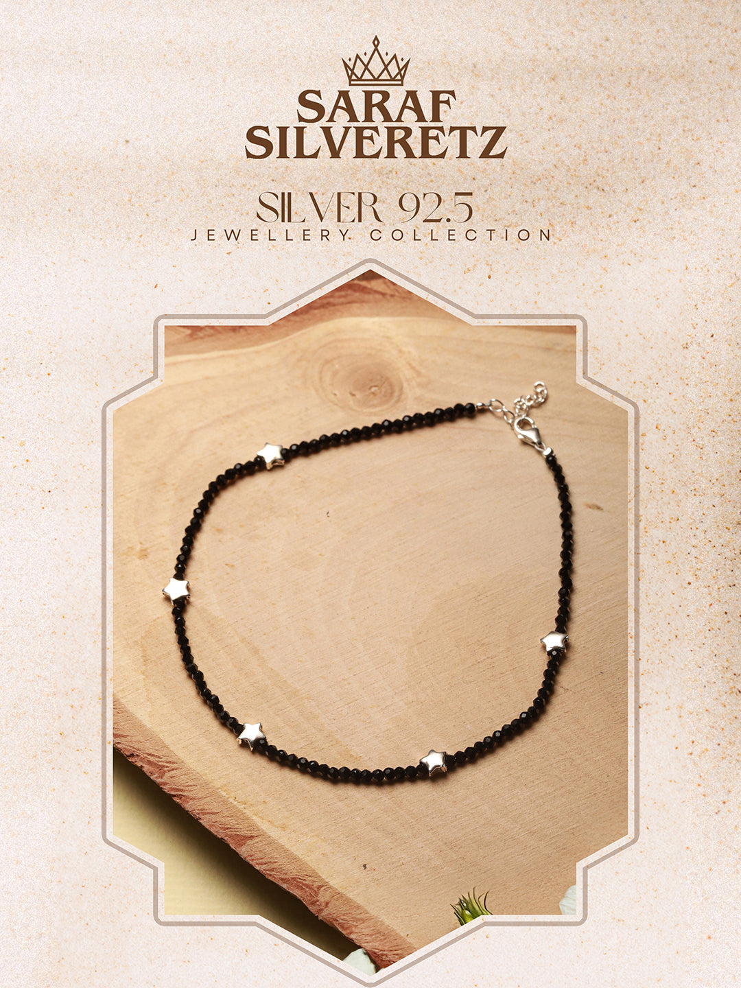 925 Sterling Silver Black Beads Star Shaped Charms Payal Anklet