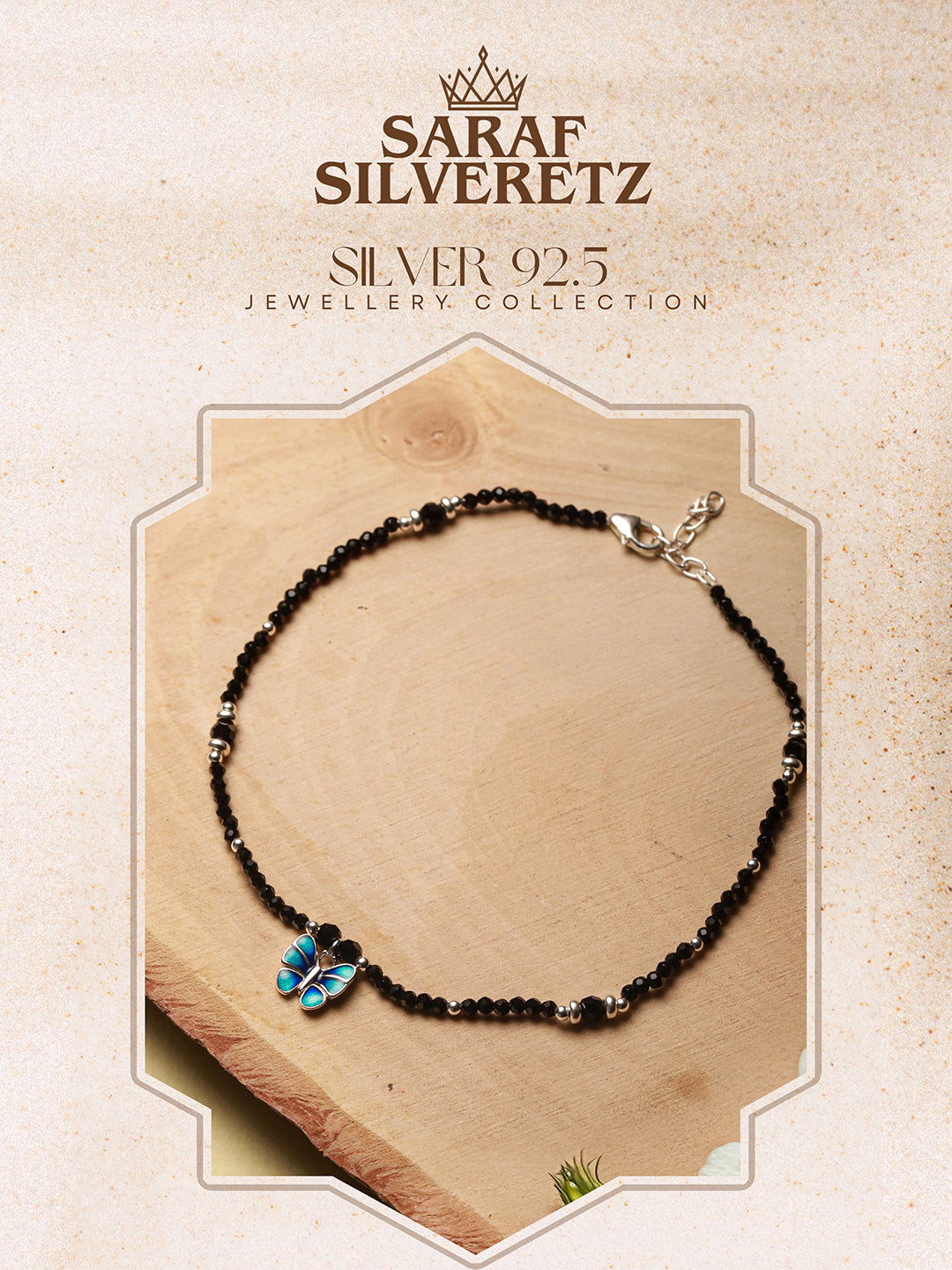 925 Sterling Silver Blue Enamelled Butterfly Charms Payal Anklet