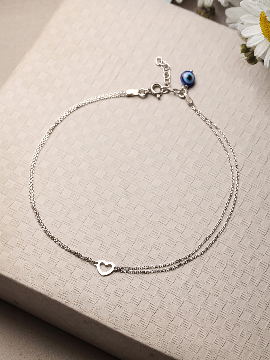 925 Sterling Silver Minimal Evil Eye Charms Anklet
