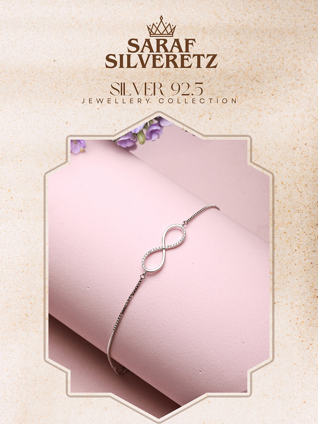 925 Sterling Silver Rhodium Plated AD Studded Infinity Charms Bracelet