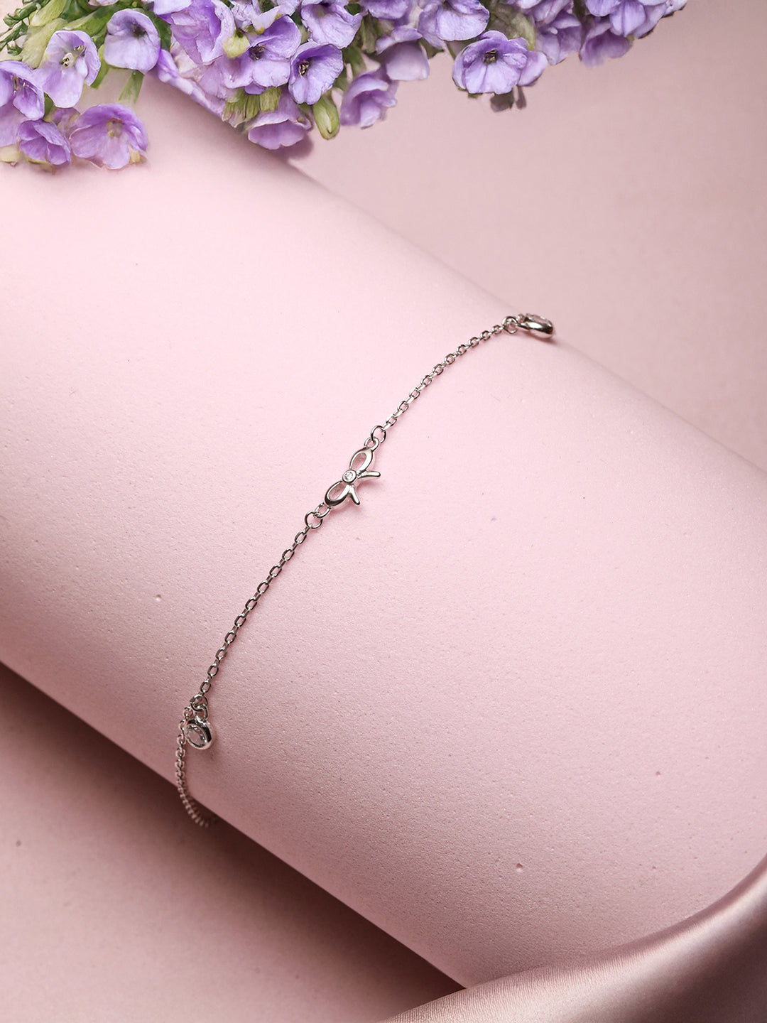 925 Sterling Silver Plated Bow Charms  Link  Adjustable Bracelet