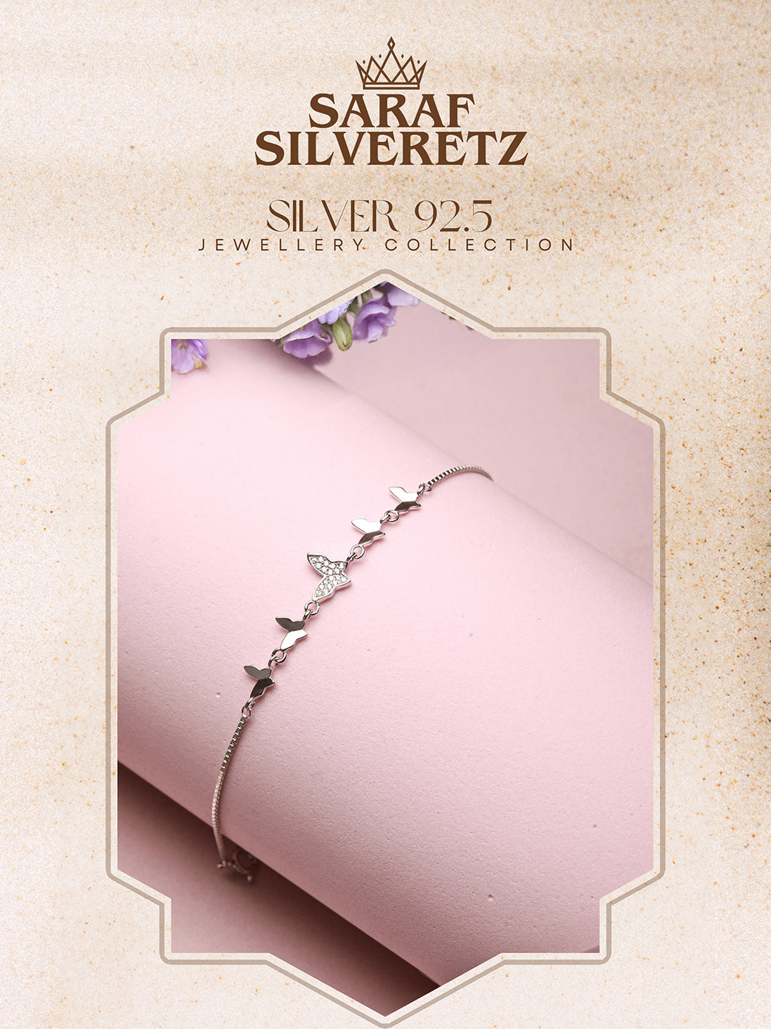 925 Sterling Silver Designer Charms Butterfly Adjustable Bracelet