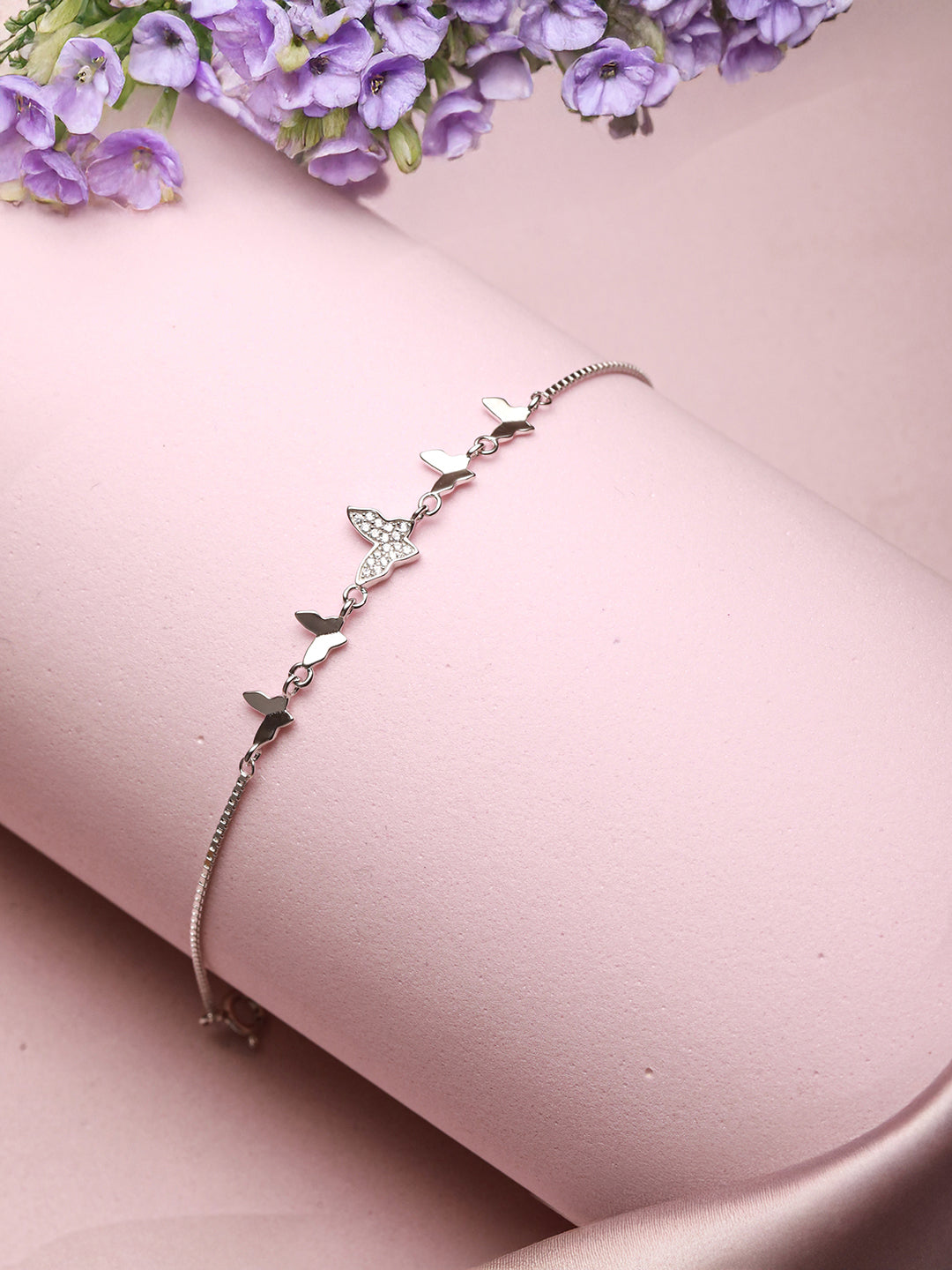 925 Sterling Silver Designer Charms Butterfly Adjustable Bracelet