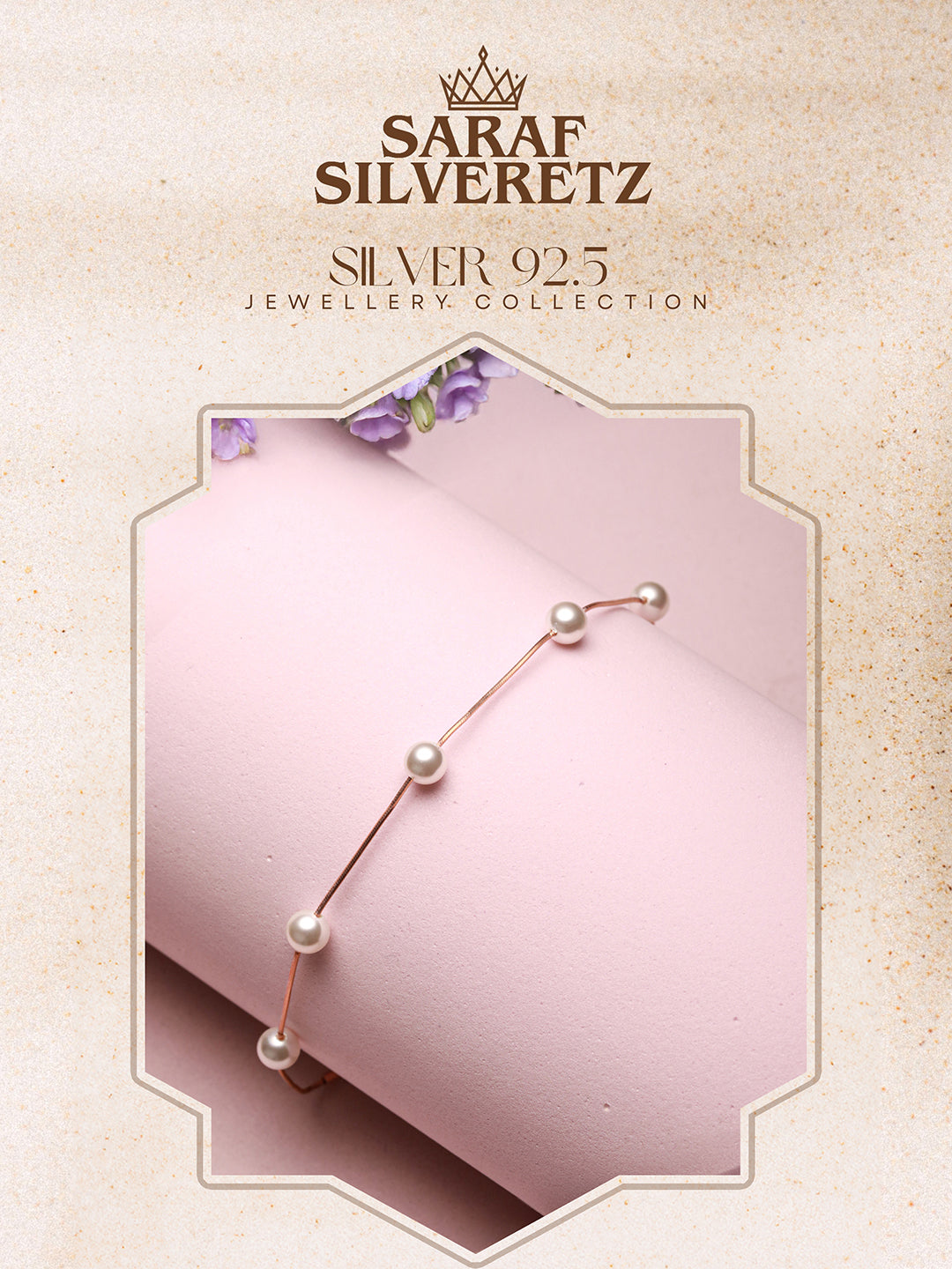 925 Sterling Silver Designer Pearls Rose Gold Plated Adjustable Chain Bracelet