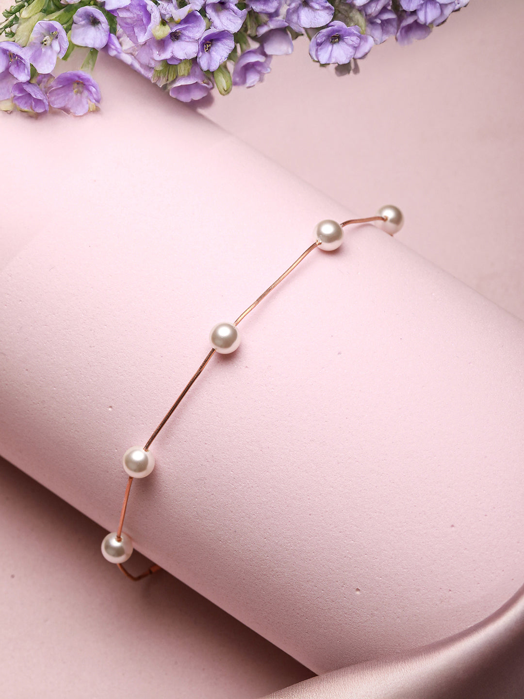 925 Sterling Silver Designer Pearls Rose Gold Plated Adjustable Chain Bracelet