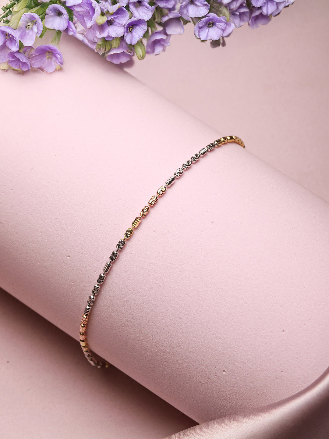 925 Sterling Silver Dual Toned Ball Chain Adjustable Bracelet