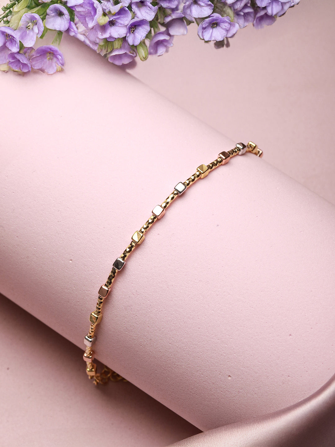 925 Sterling Silver Dual Toned Geometric Chain Adjustable Bracelet