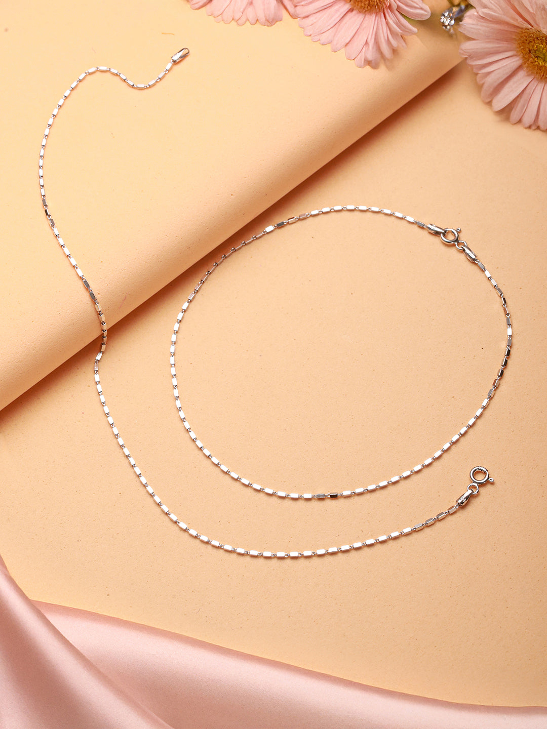 925 Sterling Silver Rhodium Plated Delicate Cylindrical Link Pair of Anklet