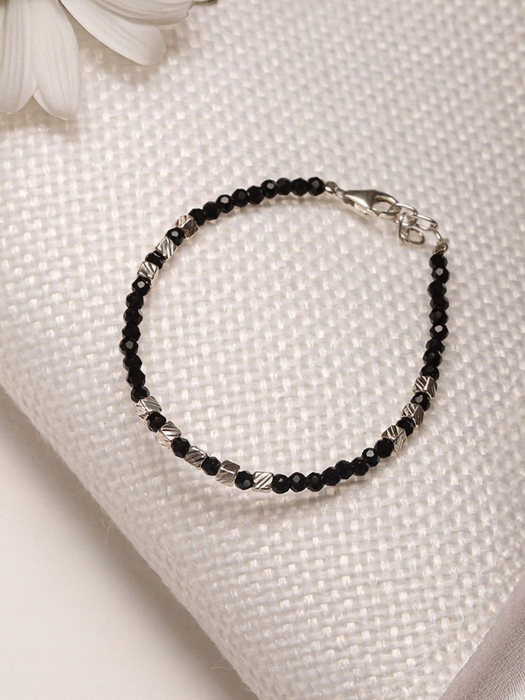 925 Unisex  Charms  Baby Nazariya Bracelets With Black & Silver Beads Adjustable Bracelet
