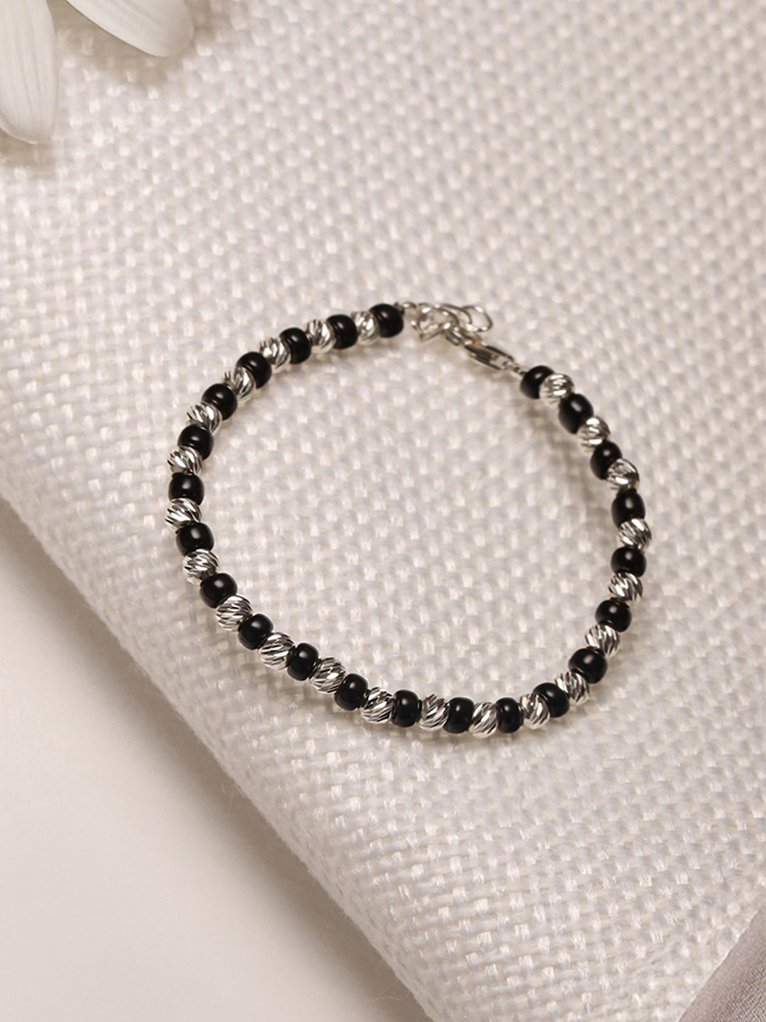 925 Sterling Silver Black Beads Nazariya  Kids Unisex  Adjustable Bracelet