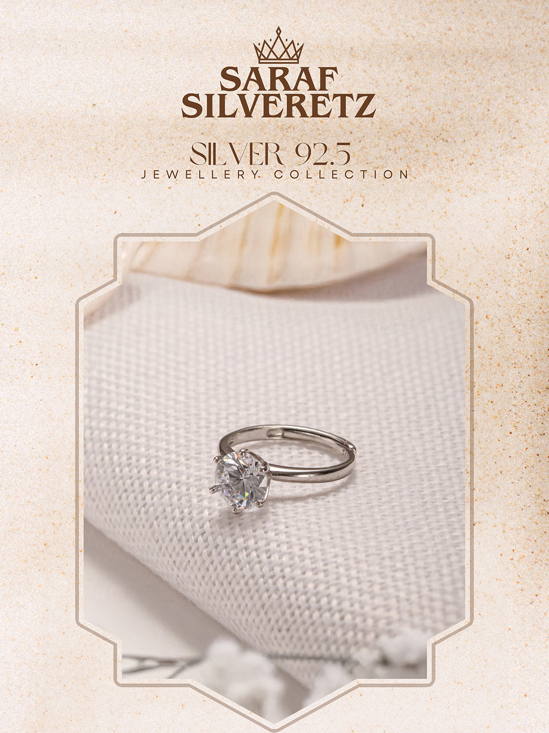 925 Sterling Silver AD Studded Solitaire Engagement Adjustable Finger Ring