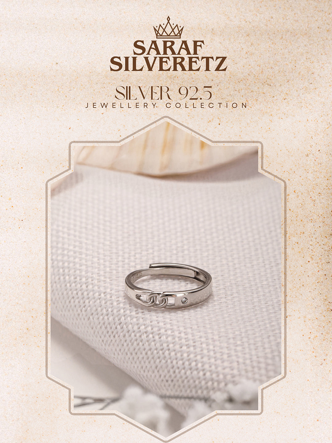 925 Sterling Silver Rhodium Plated Minimal Link love Adjustable Finger Band Ring