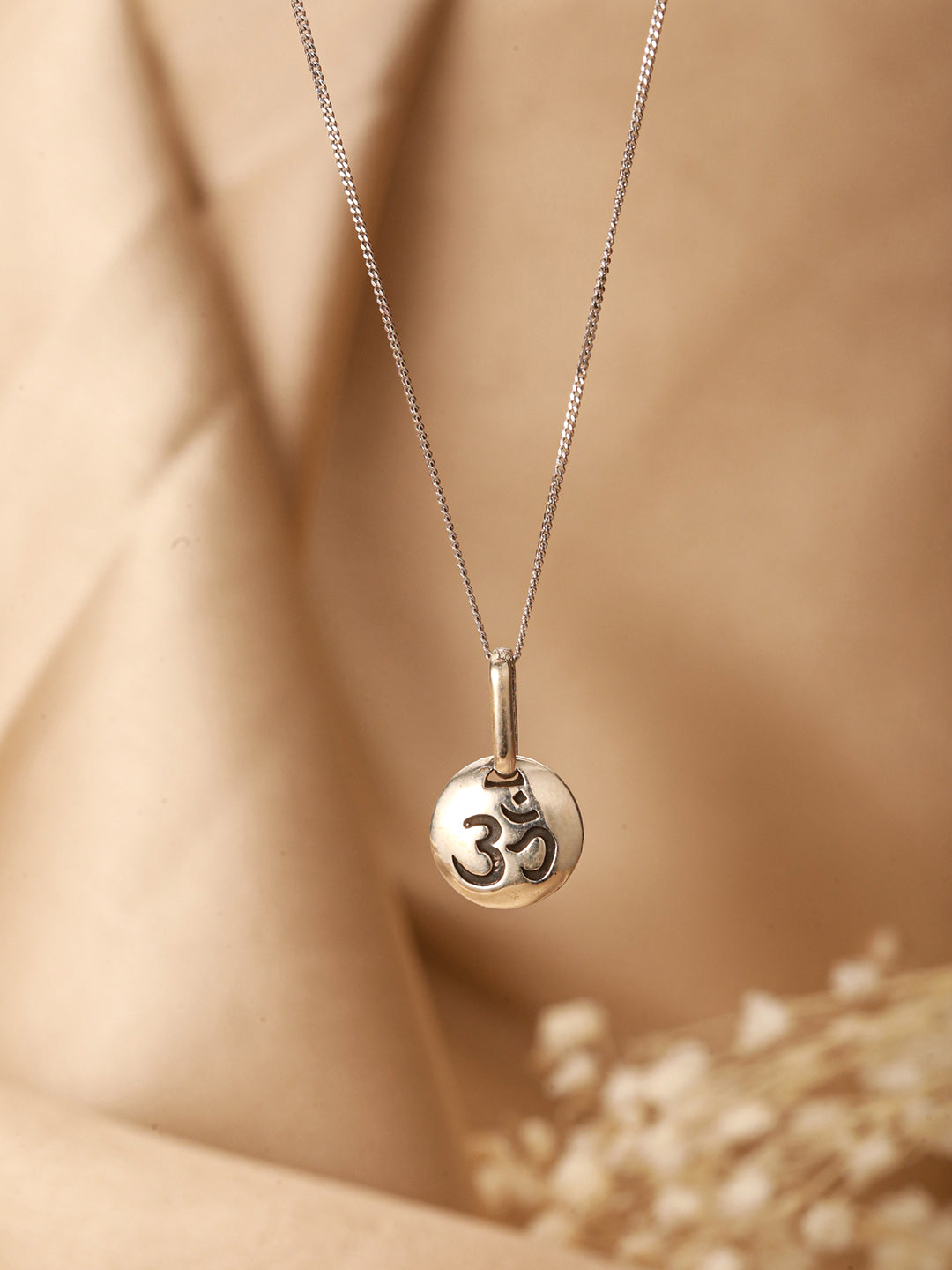 925 Sterling Silver Minimal Dailywear  Om Locket Pendant Necklace & Chain