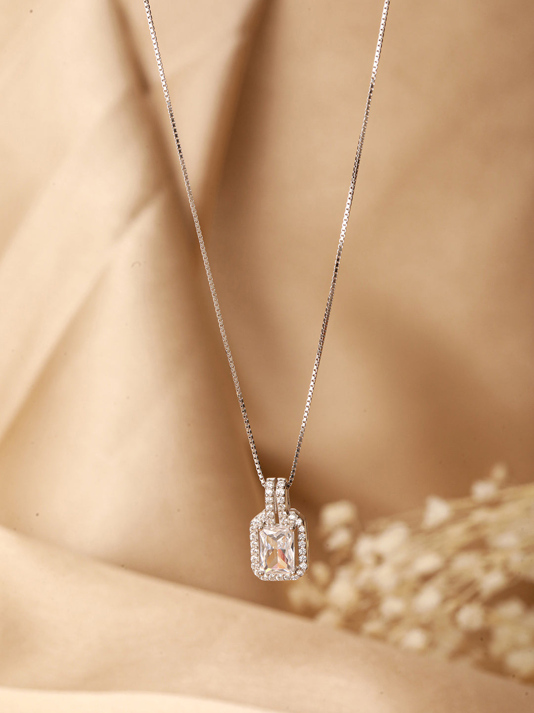 925 Sterling Silver CZ Geometric Solitaire Pendant Minimal Necklace & Chain