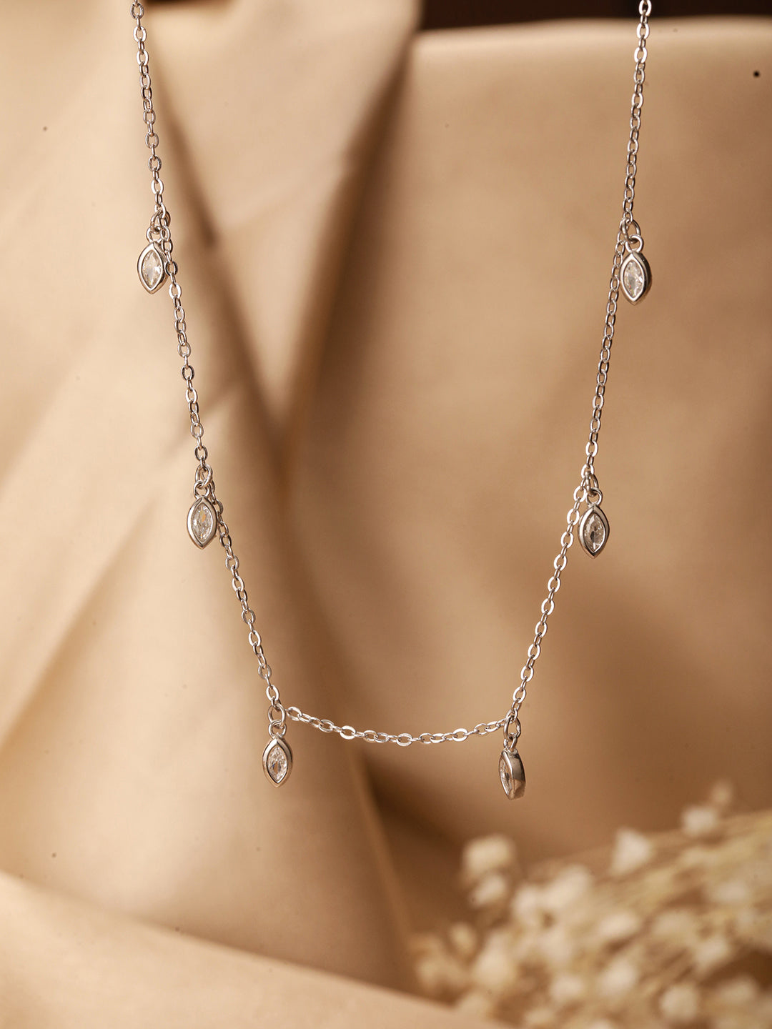 925 Sterling Silver CZ Studded Unique Solitaire Charms Necklace & Chain