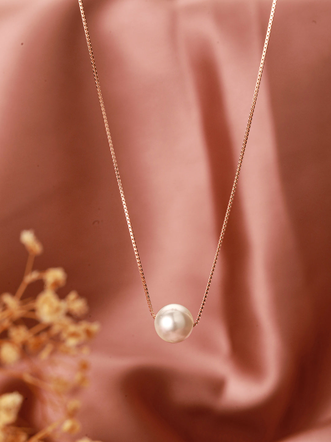 925 Sterling Silver Rose Gold Pearl Beaded Minimal Delicate Necklace & Chain