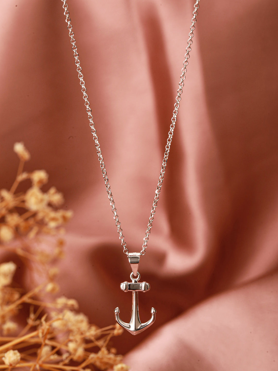 925 Sterling Silver Sea Anchor Trendy Minimal Necklace & Chain