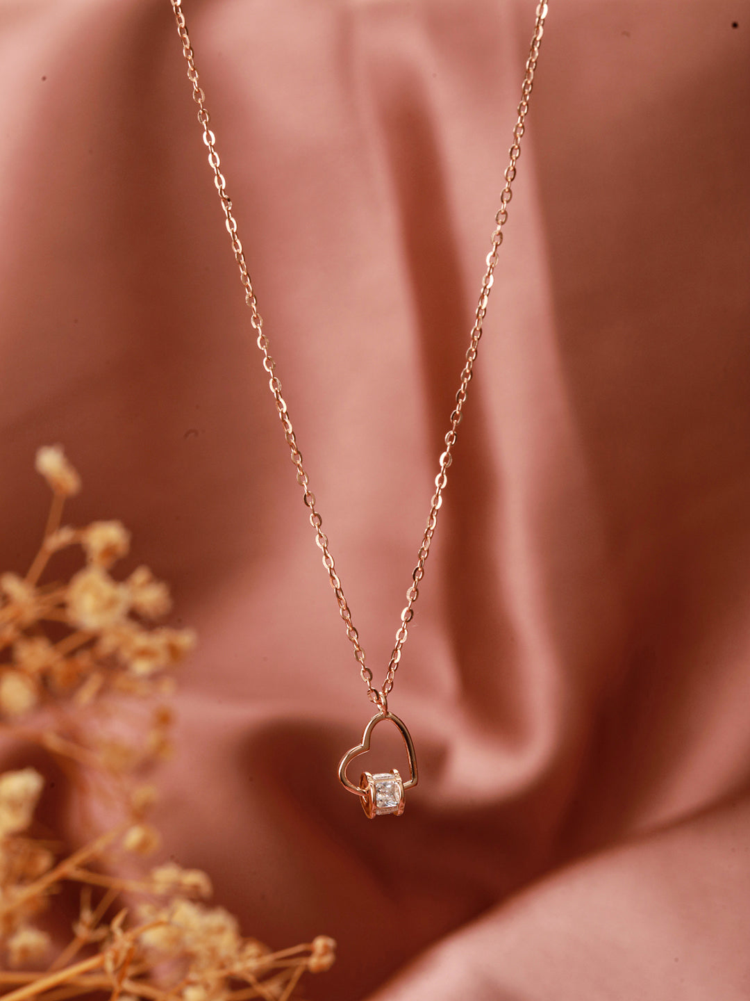 925 Sterling Silver CZ Studded Heart Shaped Minimal Pendant Necklace & Chain