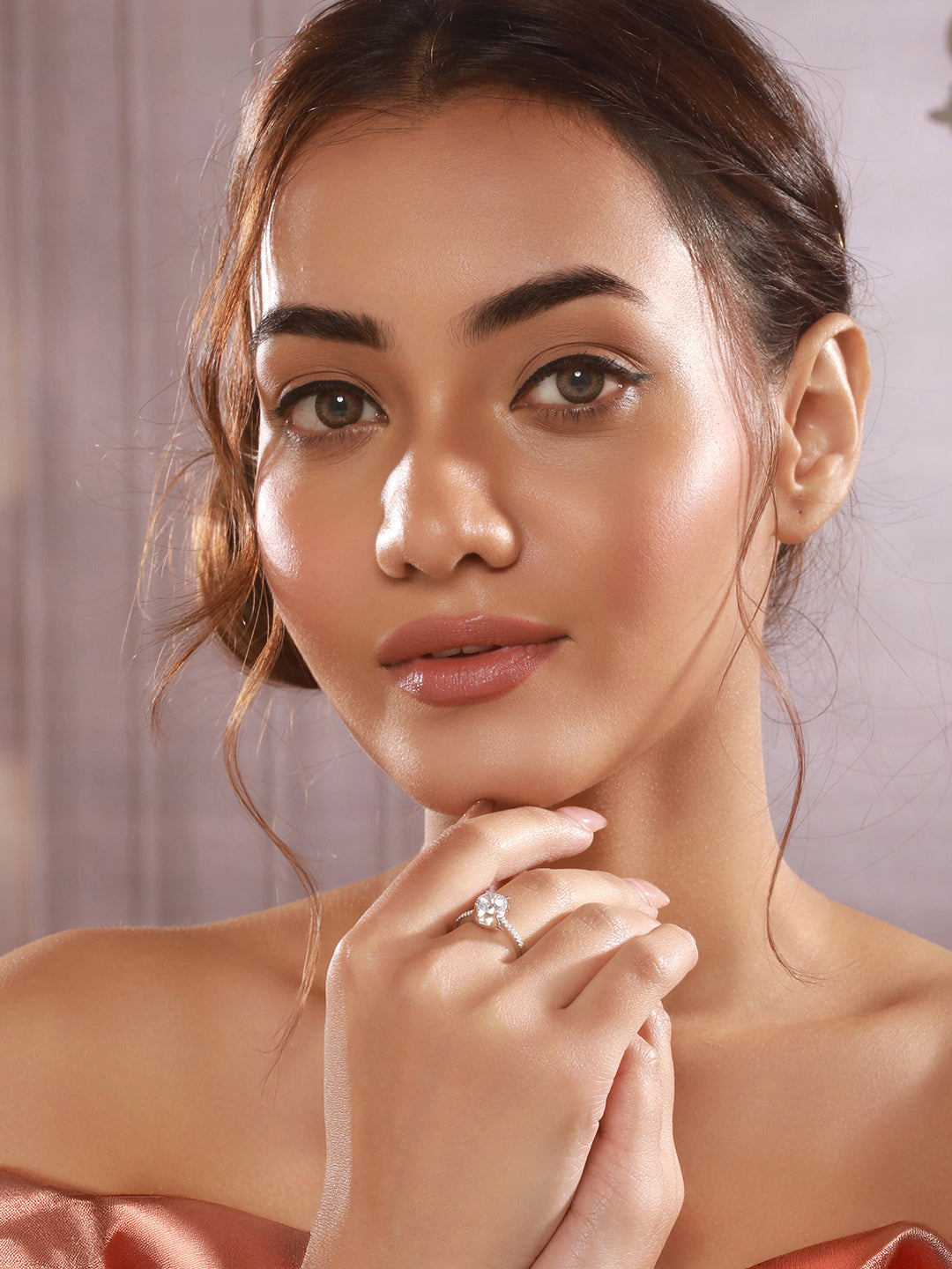 925 Sterling Silver Zircon Studded Solitaire Brilliant Engagement Adjustable Finger Ring