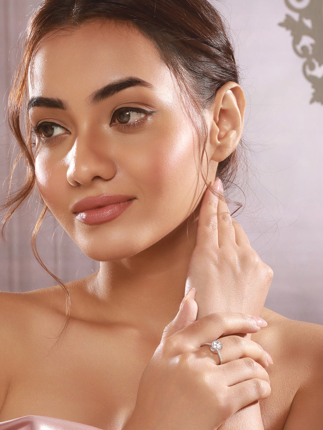 925 Sterling Silver Zircon Studded Solitaire Brilliant Engagement Adjustable Finger Ring