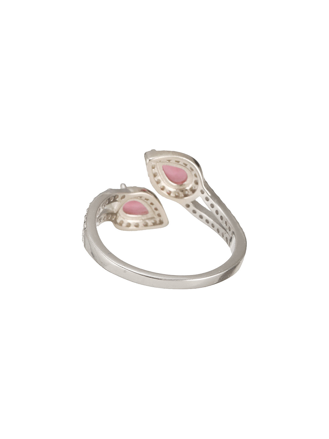 925 Sterling Silver Rhodium Plated Pink AD Studded  Contemporary Adjustable  Finger Ring For Her