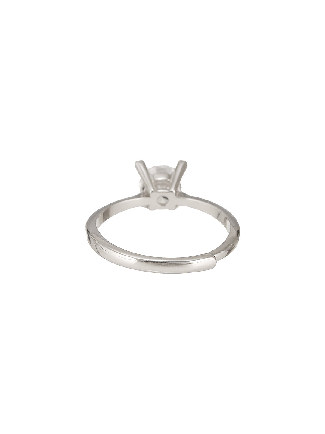925 Sterling Silver Zircon Studded Solitaire Minimal Engagement Adjustable Finger Ring