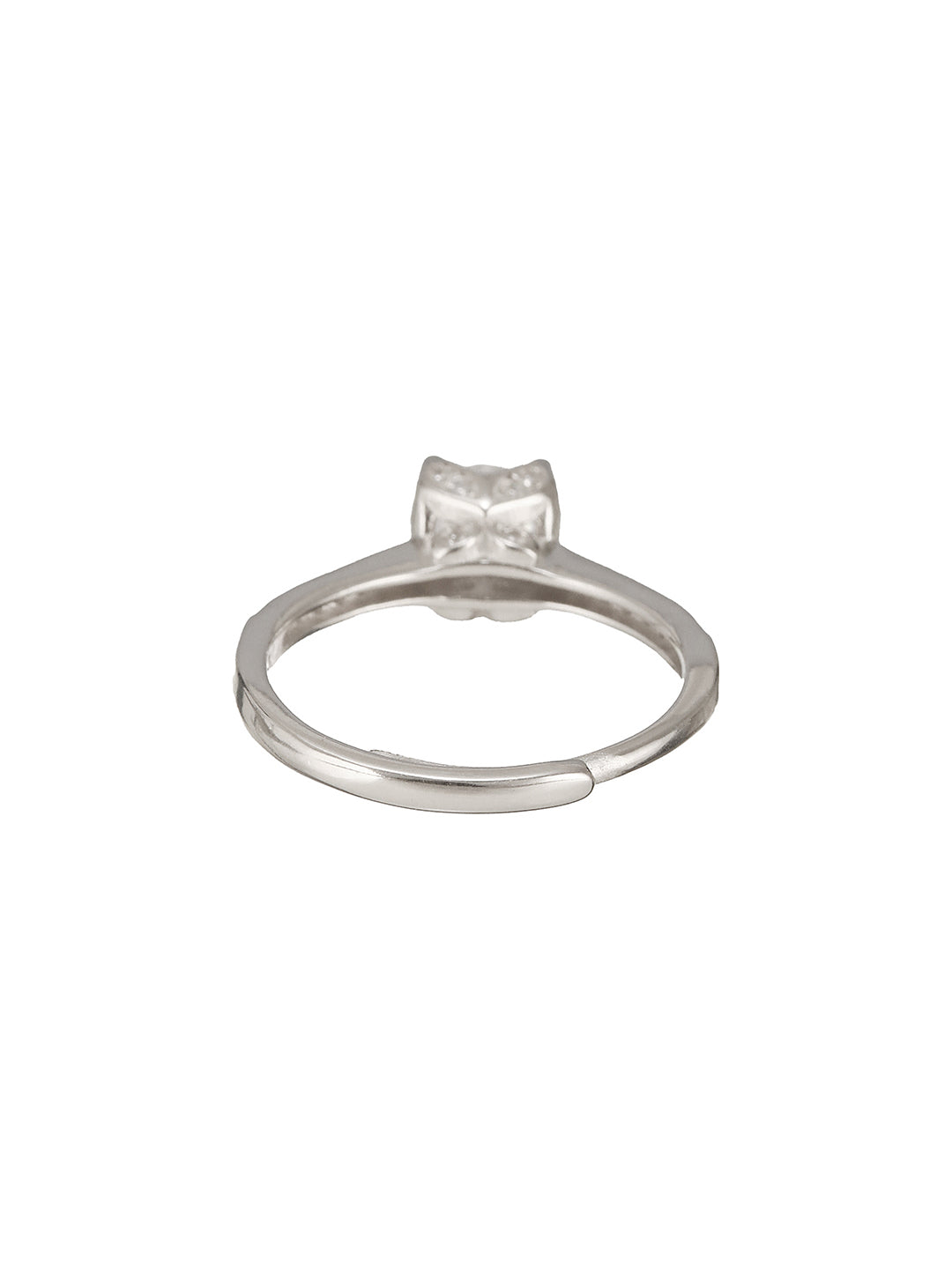 925 Sterling Silver Rhodiu Plated Zircon Studded Solitaire Engagement Adustable Finger Rings