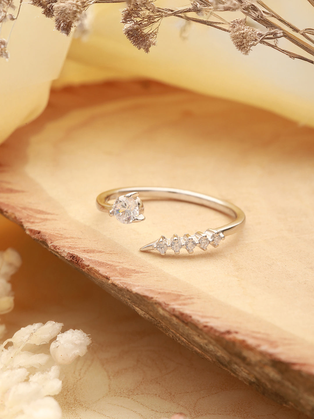 925 Sterling Silver Zircon Studded Statement Adjustable Finger Ring