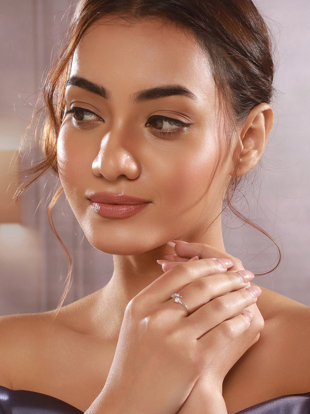 925 Sterling Silver Zircon Studded Statement Adjustable Finger Ring