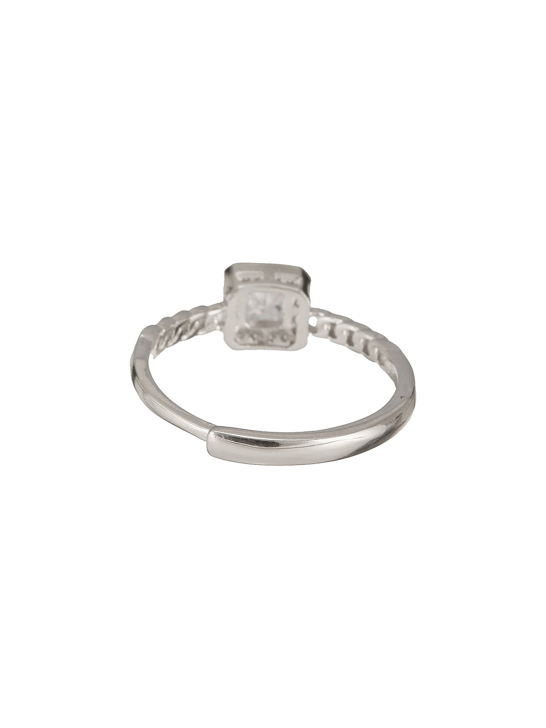 925 Sterling Silver Cushion Cut Zircon Promise Engagement Adjustable Finger Ring